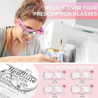 Magnifying Glass with Light, 1.5X-5.0X Magnifying Glasses, Rechargeable Magnifying Headset with Light, Head Magnifier with 4 Detachable Lenses, Magnifying Glasses for Close Work Crafts Jewelry