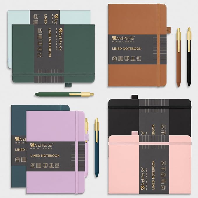 A5 Lined Journal and Pen Set, Hardcover Notebook with Pen, 160 Pages 100gsm Thick Ruled Paper for for Women Men Work Business School or Home Writing, 5.7'' x 8'' (Light Green)