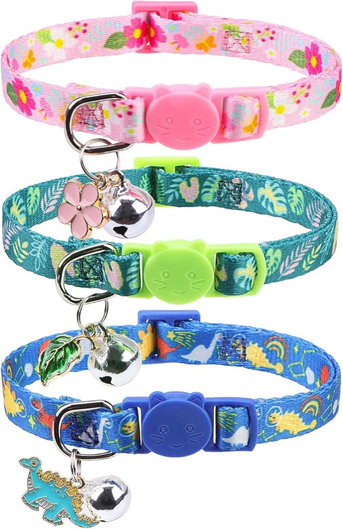 SCENEREAL Breakaway Cat Collars with Bell, 3 Pack Adjustable Safety Cat Collar for Boy and Girl Cats, Pink Cat Collar, Cute Kitten Collar for Kitty Puppy Small Pets