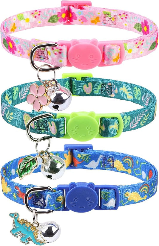 SCENEREAL Breakaway Cat Collars with Bell, 3 Pack Adjustable Safety Cat Collar for Boy and Girl Cats, Pink Cat Collar, Cute Kitten Collar for Kitty Puppy Small Pets