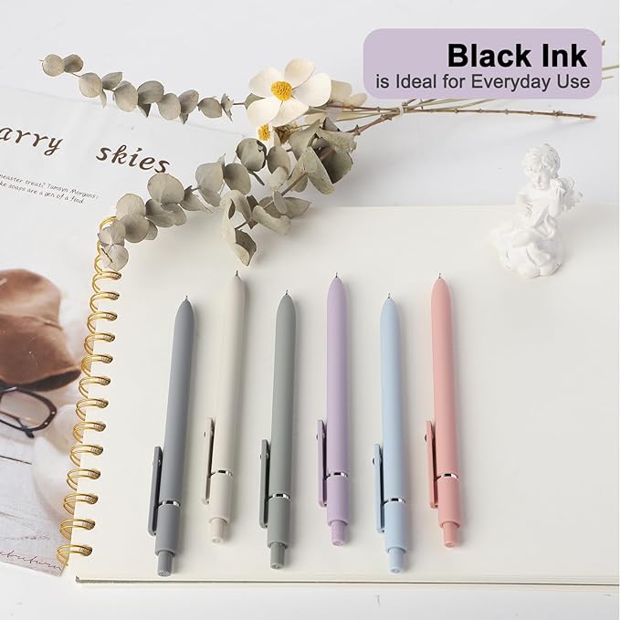 FIOVER Gel Pens - 6Pcs 0.5mm Fine Point Smooth Writing, Black Gel Ink Pens for Journaling Note Taking, Cute Aesthetic Office School Supplies Gifts for Women(6pcs Morandi)