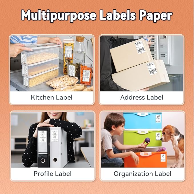 Phomemo Thermal Labels- Address Labels Sticker for M120/M220/M110/M221/M150/M250 Label Printer Machine, 1.97"x3.15"(50x80mm),100 Labels/Roll, for Barcode/Cloth/Name/Bussiness Tag,Black on White