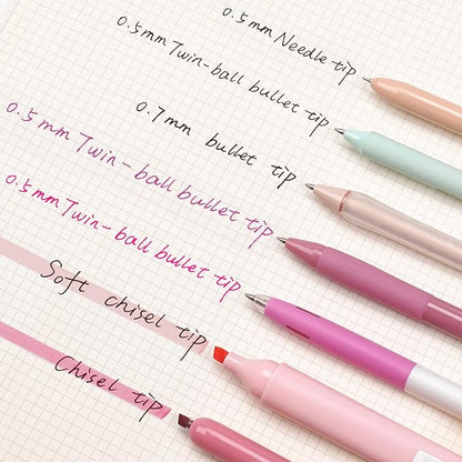 WRITECH Gel Pens Journaling Highlighters: Journal Set Aesthetic Assorted Pastel Color Ink 0.5mm Fine Point Retractable 0.7mm Black Pen Smooth Writing Drawing No Bleed 7ct (Pink)