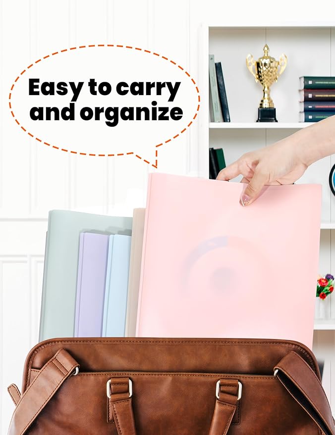 SUNEE 3-Prong Plastic Folders with Pockets (6 Pack, Pastel Colors) 2 Pocket Folders with Fasteners, Tear-Resistant Plastic Pockets, and Fit Letter Size Paper, Use for School Office Home Business