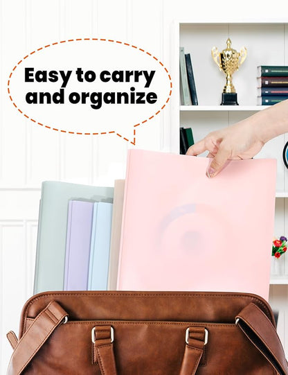 SUNEE 3-Prong Plastic Folders with Pockets (6 Pack, Pastel Colors) 2 Pocket Folders with Fasteners, Tear-Resistant Plastic Pockets, and Fit Letter Size Paper, Use for School Office Home Business
