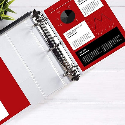 3 Ring Binder, Professional D Ring Binder 5 Inch, Presentation Folder for Standard Pages 8.5 x 11 with Pockets, Crystal Clear View White Binder (2 Pack)
