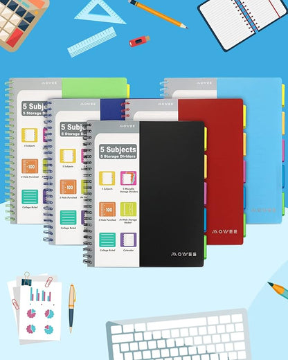 Spiral Notebook - 5 Subject Notebook, College Ruled Notebook With Dividers Pocket, Tabs Label (8.5x11Black)