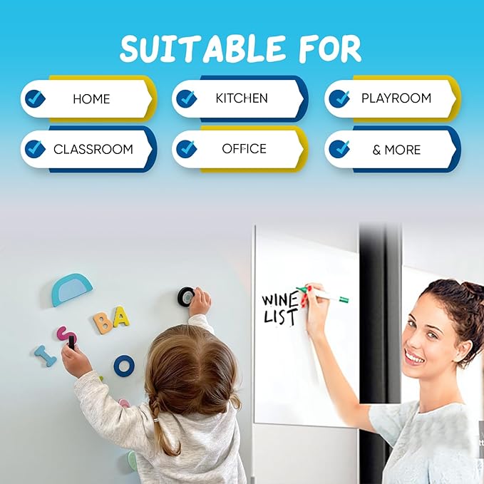 Magnetic Whiteboard Contact Paper 24" x 16”, YOUNGJQ Adhesive Dry Erase White Board Sticker for Wall, Peel and Stick Wallpaper, Easy to Write and Clean for Fridge Home Office
