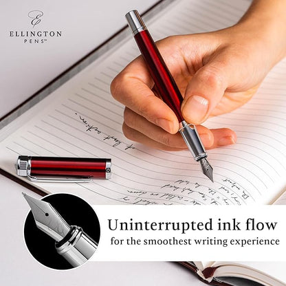 Luxury Fountain Pen Set- Fountain Pens for Writing - Smooth Medium Nib - Includes Refillable Ink Converter, 3 Ink Cartridges [Black & Blue], Gift Box - Elegant Calligraphy