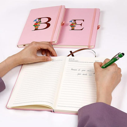 Pink Notebook for Women, 5.7"X8.3" A5 Journal Notebook with Letter R, Dual-Sided Writing Notebook with Dividers, Cute Leather Journal for Work, Business, School, Meetings, Travelers, Small Notebook