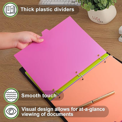 HABGP 24Pcs/3 Set Binder Dividers with Tabs, 8 Color Tab for 3 Ring Binder Dividers, Page Folder Dividers for 3 Ring Binder Sheet Paper Protectors, Plastic Tabbed File Dividers with Tabs