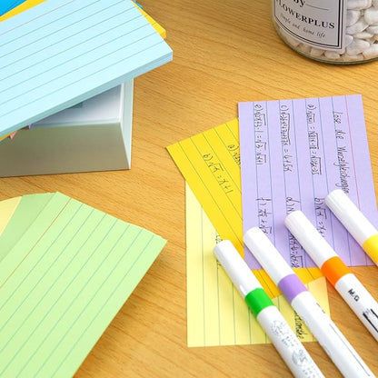 Koogel Colored Index Cards 3x5, 300 Count, Ruled Lined both Side, 8 Assorted Colors, Flash Cards for Studying, Heavy Note Cards for Office, Home and School