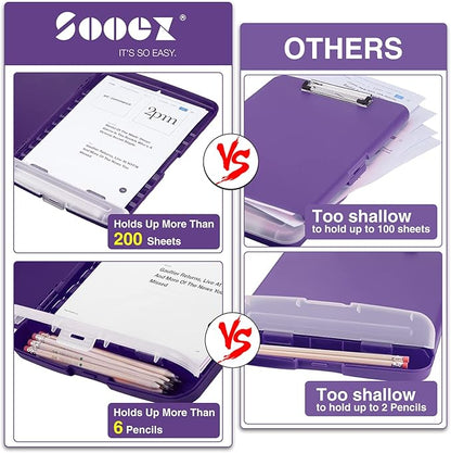 Sooez Clipboard with Storage, High Capacity Nursing Clipboards with Pen Holder, Heavy Duty Plastic Storage Clipboard with Low Profile Clip, Clipboard Folder Side-Opening, Smooth Writing for Office