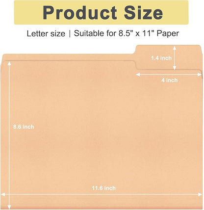 ViVin File Folders, Fits 8.5 x 11 Letter Size Paper, 1/3-Cut Tabs, 36 Pack Manilla Colored File Folders, Perfect for Home, Office, and School Documents File Paper(Assorted)