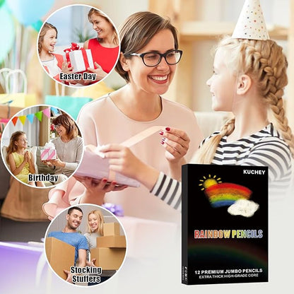 Easter Basket Stuffers for Teens, Easter Basket Essentials 12 Colors Rainbow Pencils, Adults Birthday Party Art Supplies, Christmas Gifts for Boys Girls, Stocking Stuffers for Kids,Pre-sharpened