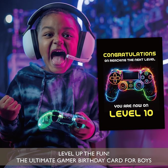 Gooji 5x7 Gamer Birthday Card for Boys and Girls - Level-Up Design for Ages 9, 10, 11, 12 - Perfect Gaming Party Greeting Card (11Y)