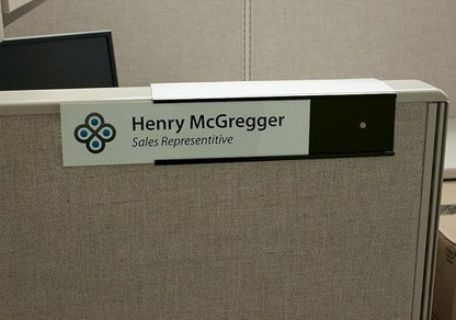 The Original Over the Cube - Quality Aluminum, Changeable Cubicle Nameplate Holder, Black Base, and Matte Black Name Plate Holder, (2" Cubicle Wall Depth) - Made in The USA