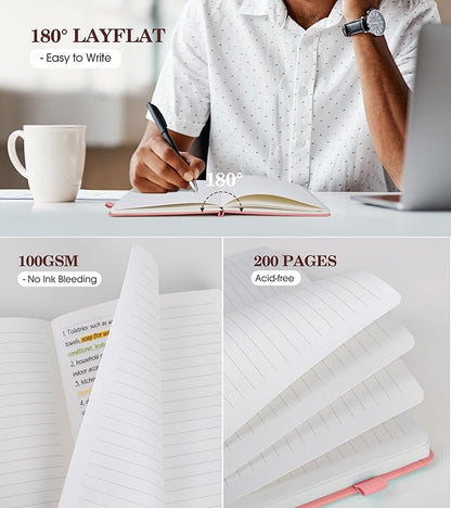 Lined Journal Notebook for Women, Pink Hardcover Leather Journaling Notebooks 8.5" x 11", A4 200 Pages Big Journals for Writing, College Ruled Notebook for Work School, Note Taking, Business Diary