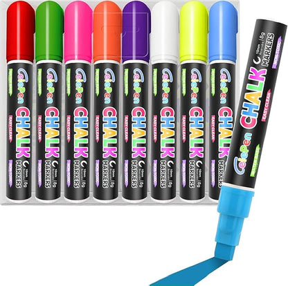 Window Chalk Markers for Cars Glass Washable, 8 Colors Jumbo Liquid Chalk Marker Pens with 10mm 3 in 1 Nib Wide Tip, Chalkboard Markers Car Window Paint Markers Pen for Auto, Mirror, Poster