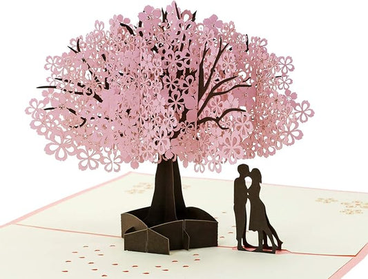 PENTA ANGEL Handmade Cherry Blossom Card Pop Up 3D Flower Card Romantic Love Letter Greeting Anniversary Wedding Valentine Birthday Gift Card Blank Stationery Paper Card for Her Him Husband Wife