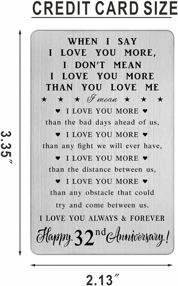 32nd Anniversary Wallet Card Gifts for Husband, 32 Year Anniversary Steel Gifts for Men, Happy 32nd Anniversary Romantic Gifts for Him