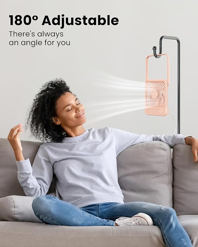 Koonie USB Desk Fan, Strong Wind Ultra Quiet Small Personal Fan with 180° Tilt Folding and 3 Speeds Adjustable, USB-C Corded Powered Mini USB Fan for Office Desktop Bedroom Pink