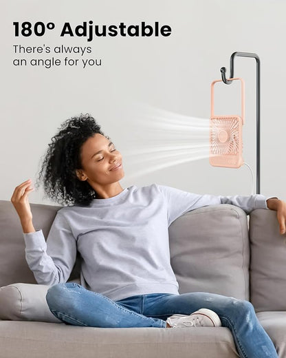 Koonie USB Desk Fan, Strong Wind Ultra Quiet Small Personal Fan with 180° Tilt Folding and 3 Speeds Adjustable, USB-C Corded Powered Mini USB Fan for Office Desktop Bedroom Pink