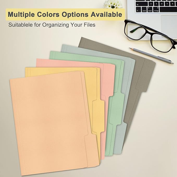ViVin File Folders, Fits 8.5 x 11 Letter Size Paper, 1/3-Cut Tabs, 120 Pack Manilla Colored File Folders, Perfect for Home, Office, and School Documents File Paper(Assorted)