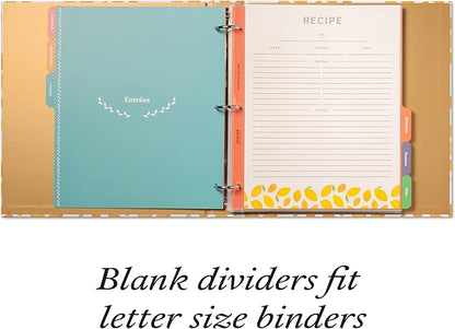 Jot & Mark Blank Recipe Binder Dividers with Tabs | Six Customizable Organizer Dividers for 8.5"x11" 3-Ring Binders (Rainbow)