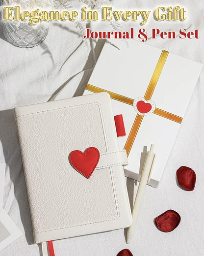 Journal for Women and Girls with Heart Buckle, 240 Pages Girls Diary Journal with Pen for Writing, Cute Daily Writing Journals for Women, B6 Pretty Journaling Hardcover Notebooks (White)