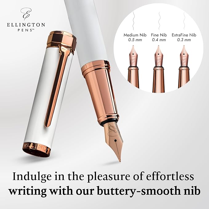 Luxury Fountain Pen Set- Fountain Pens for Writing - Smooth Medium Nib - Includes Refillable Ink Converter, 3 Ink Cartridges [Black & Blue], Gift Box - Elegant Calligraphy