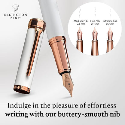 Luxury Fountain Pen Set- Fountain Pens for Writing - Smooth Medium Nib - Includes Refillable Ink Converter, 3 Ink Cartridges [Black & Blue], Gift Box - Elegant Calligraphy
