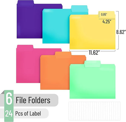 Mr. Pen- Poly File Folders, 1/3 Cut Tab, 6 Pack, Assorted Colors, Letter Size, Colored Letter File Folders for Office Supplies
