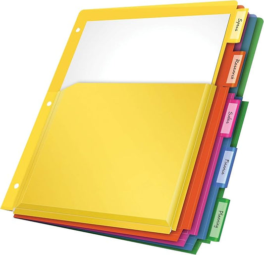 Oxford Expanding Plastic Binder Dividers, Works with 3 Ring Binder, Flexible Front Pockets Expand, 5 Tab, Durable Plastic, Insertable Multicolor Tabs, Letter Size, 3 Sets (89604)