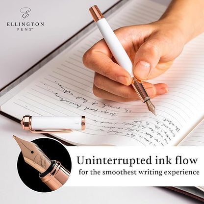 Luxury Fountain Pen Set- Fountain Pens for Writing - Smooth Medium Nib - Includes Refillable Ink Converter, 3 Ink Cartridges [Black & Blue], Gift Box - Elegant Calligraphy