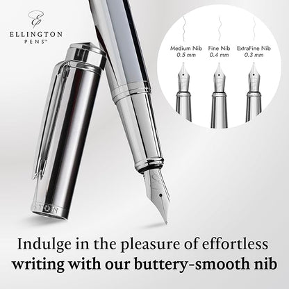 Luxury Fountain Pen Set- Fountain Pens for Writing - Smooth Medium Nib - Includes Refillable Ink Converter, 3 Ink Cartridges [Black & Blue], Gift Box - Elegant Calligraphy