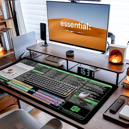 Excel Shortcuts Mouse Pad - XXL Extended Office Desk Mat (35.4"x15.7") - Cheat Sheet Keyboard Mat, Stitched Edges, Non-Slip Base, Spill-Resistant Surface - Employee Appreciation Gifts