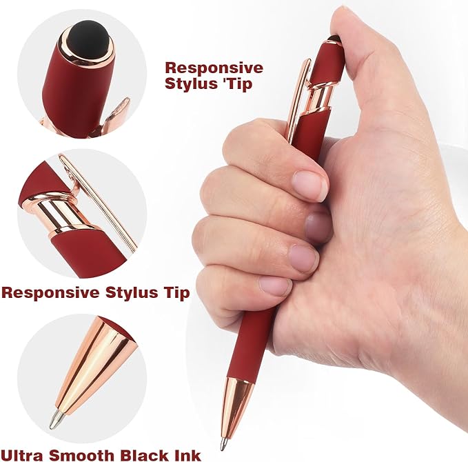 6 Pack Ballpoint Pen 2-in-1 Stylus Retractable Ballpoint Pen with Stylus tip, Metal Stylus Pen for Touch Screens, 1.0 mm Black Ink, 6 Different Color