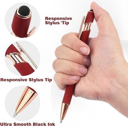 6 Pack Ballpoint Pen 2-in-1 Stylus Retractable Ballpoint Pen with Stylus tip, Metal Stylus Pen for Touch Screens, 1.0 mm Black Ink, 6 Different Color