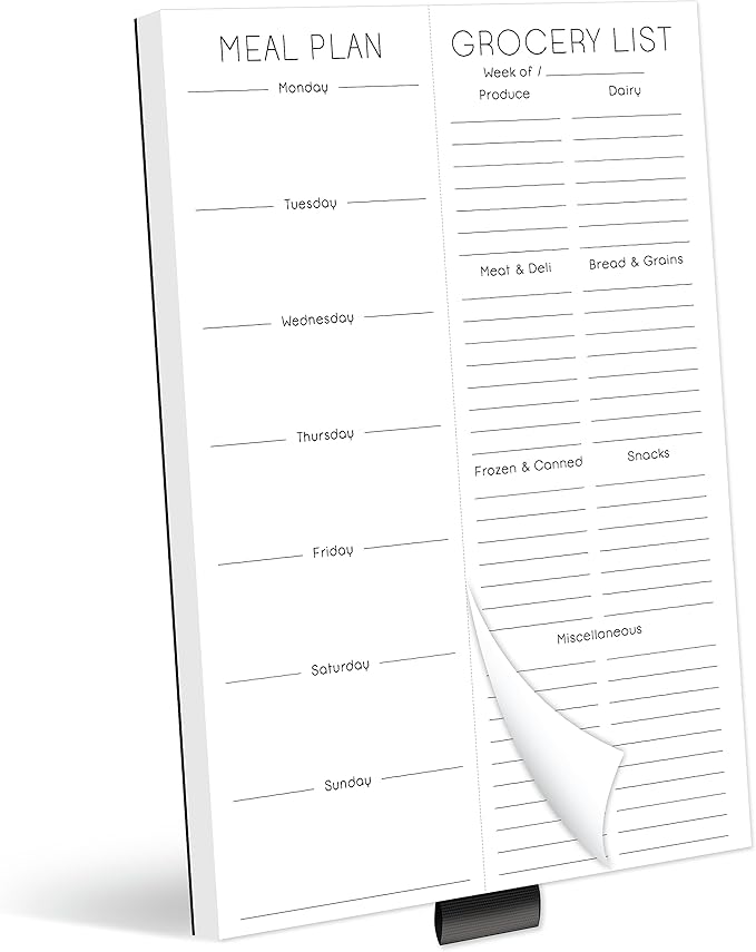 Evercio Meal Plan & Grocery List Magnetic Notepad for Refrigerator | For Shopping Lists Planner Organizer Memo Note Pad for Fridge | Kitchen Gift for Mother, Girlfriend | 7x10 Inches, 52 Sheets
