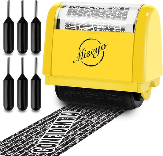 Miseyo Identity Theft Protection Roller Stamp Set - Yellow (6 Refill Ink Incleded)