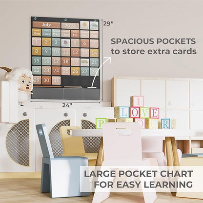 The Ultimate Classroom Calendar Pocket Chart for Kids - Beautiful Calendar with Educational Cards for Easy Learning - Fun Boho Classroom/Teacher Must Have Supplies That Fits Nicely w/Any School Decor