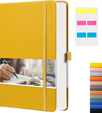 EMSHOI Graph Paper Notebook - 256 Pages A5 Graph Notebook/Journal, Square Grid Notebooks for Work, 120gsm Thick Paper, Executive Hardcover Leather, Inner Pocket, Pen Loop 5.75'' × 8.38''-Yellow