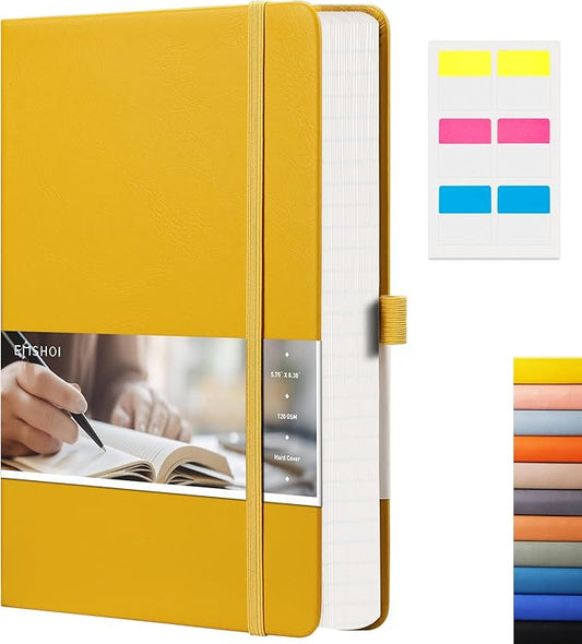 EMSHOI Graph Paper Notebook - 256 Pages A5 Graph Notebook/Journal, Square Grid Notebooks for Work, 120gsm Thick Paper, Executive Hardcover Leather, Inner Pocket, Pen Loop 5.75'' × 8.38''-Yellow