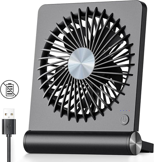 Koonie Desk Fan, Strong Wind Ultra Quiet Small USB Fan 180° Tilt Folding 3 Speeds Adjustable USB-C Powered Personal Fan for Home Office Desktop Black