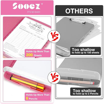 Sooez Glitter Clipboard with Storage, High Capacity Storage Clipboard with Pen Holder, Cute Clip Boards 8.5x11 with Low Profile Clip, Sparkle Plastic Clipboard Case Box for Women & Kids, Side Opening