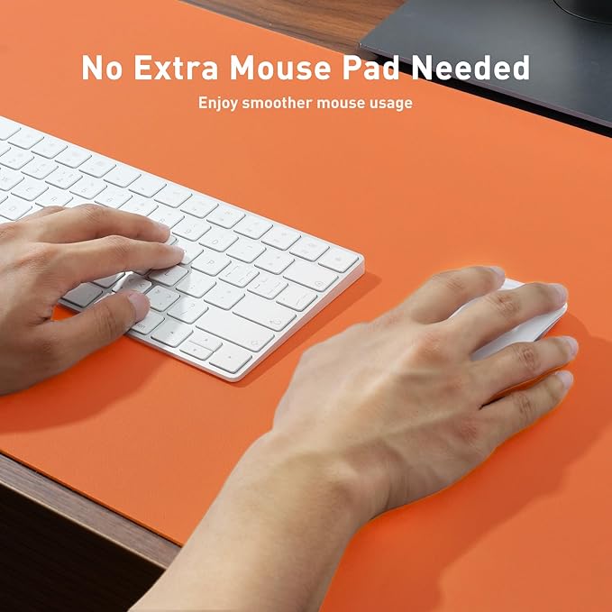 Aothia Leather Desk Pad Protector, Office Desk Mat, Large Mouse Pad, Non-Slip PU Leather Desk Blotter, Laptop Desk Pad, Waterproof Desk Writing Pad for Office and Home (48"x17", Hermes Orange)