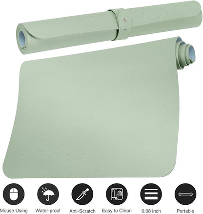 ‎Boutilon Leather Desk Pad 30" x14",Non-Slip Mouse Pad,Office Desk Mat,Waterprooft PU Leather Desk Blotter,Desk Pad Protector,Desk Writing Pad for Home Office Decor (M-Green)