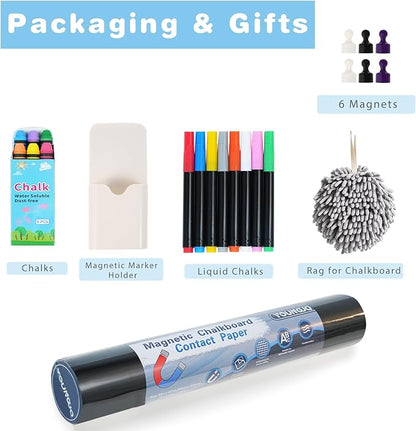 Magnetic Chalkboard Contact Paper for Wall 60" x 36" Self Adhesive Blackboard Wallpaper Peel and Stick Chalk Board Wall Decal Roll with Chalks for Kids Home Playroom Classroom