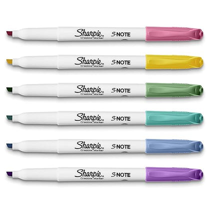 SHARPIE S-Note Creative Colouring Marker Pens | Highlight, Write, Draw & More | Assorted Pastel Colours | Chisel Tip | 6 Count